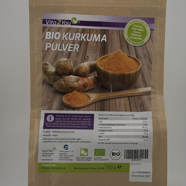 Vita2You Bio Kurkumapulver 750g im Zippbeutel - Kurkuma - Premium Qualität