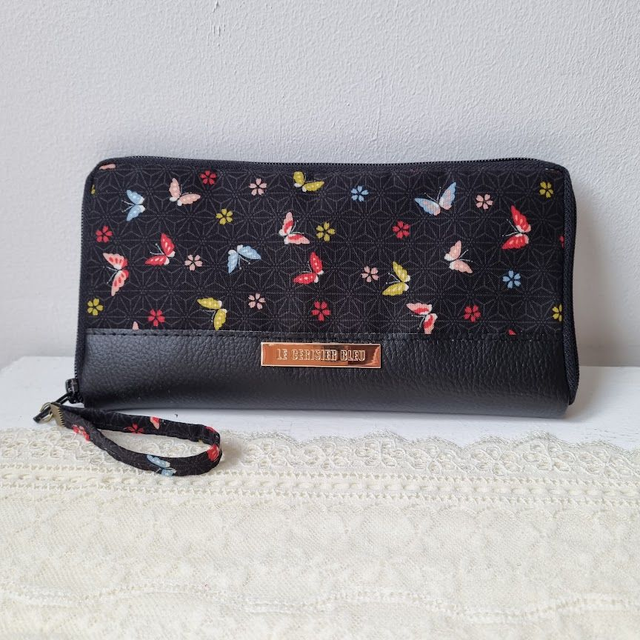 Portefeuille long zippé "Mei" simili cuir noir