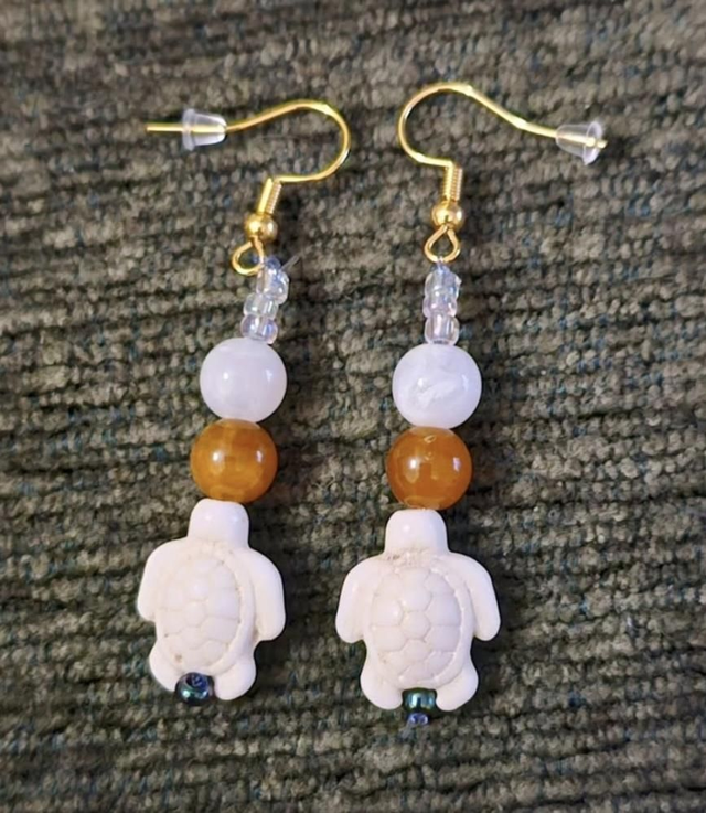 White Turtle Earrings 