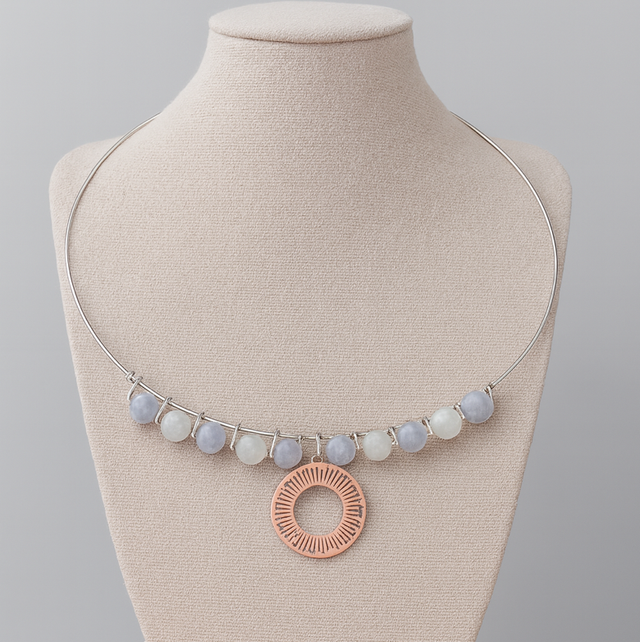 Collier Ras de cou Angelite et pierre de lune