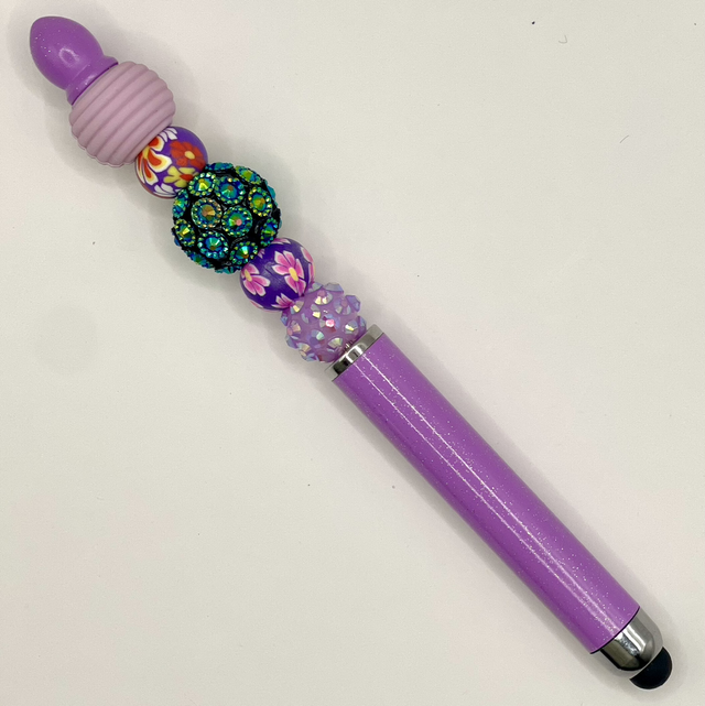 S60 - Stylo à perles ton violet gros strass