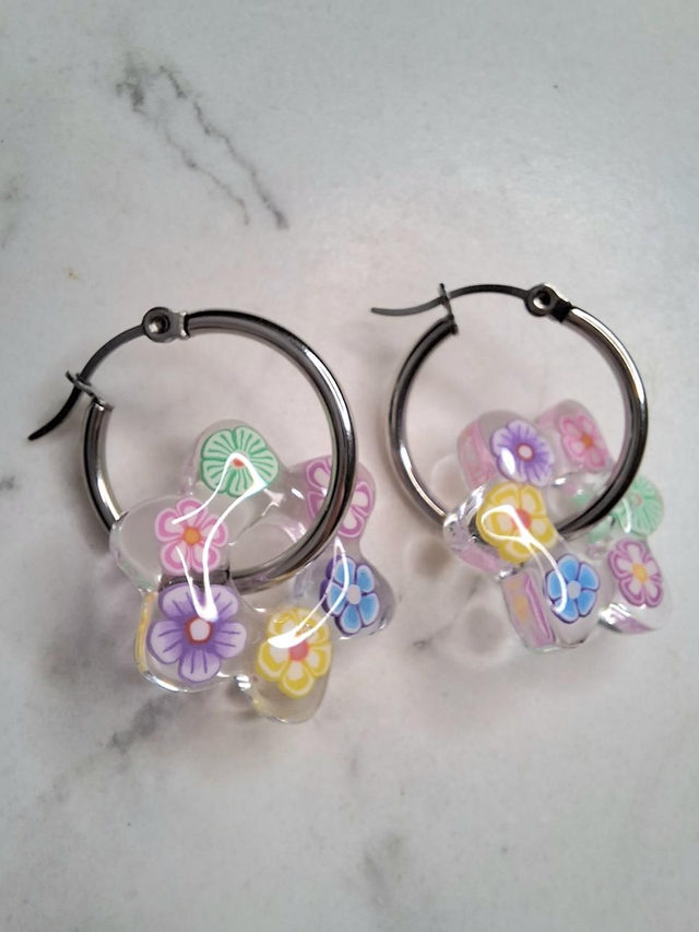 Psychedelic 70s retro flower hoops