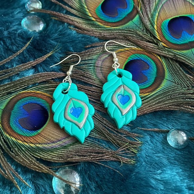Polymer Clay Peacock Feather Earrings