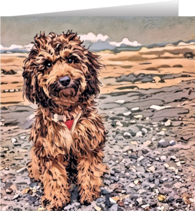 Brown Cockapoo Beach - Dog Greetings Card