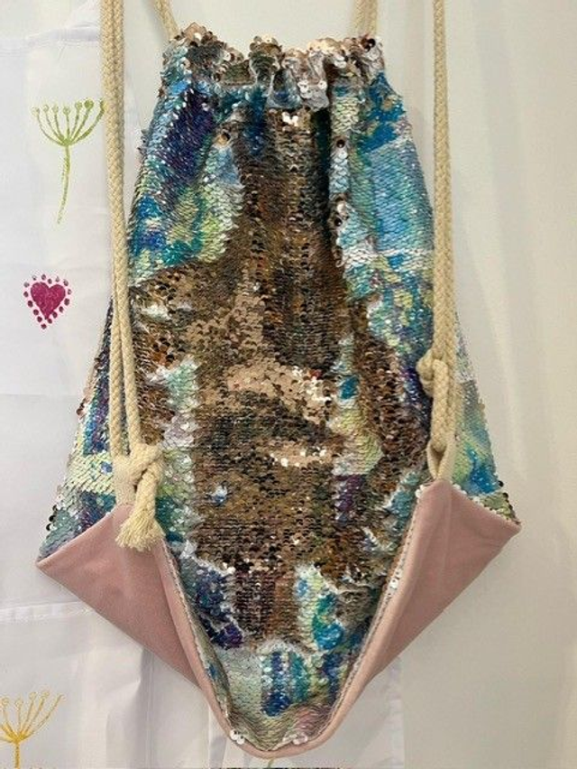 Sequin drawstring bag