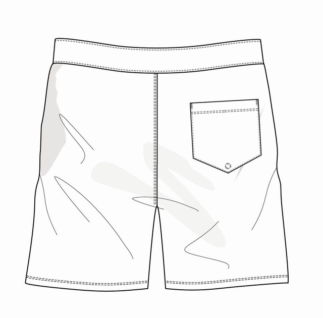 Herren Badeshorts auf Maß - Rückteil mit einer aufgesetzten Tasche