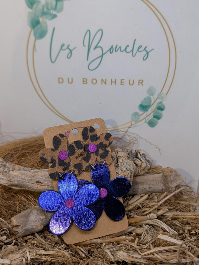 Boucles d&#039;oreilles Marguerite léopard violet m1013