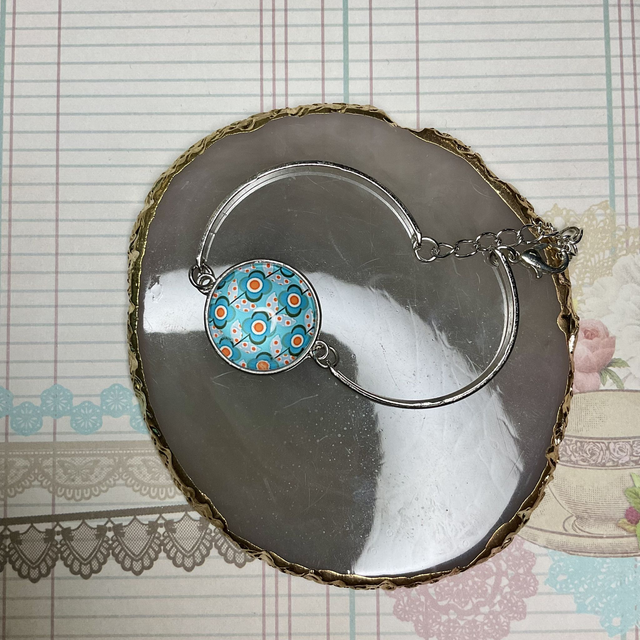 Handmade bracelet with colourful glass cabochon-adjustable bracelet.