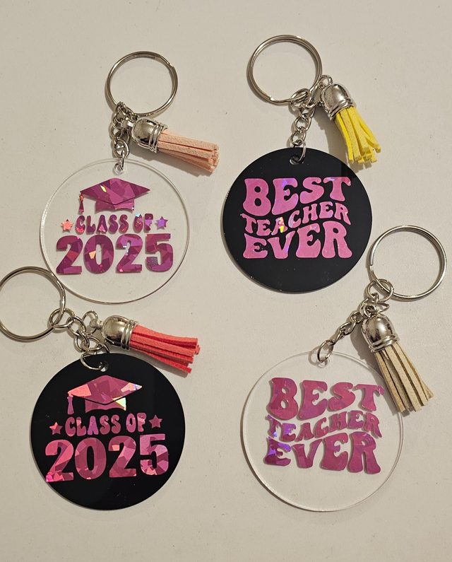 Hand Crafted Acrylic & Vinyl "Teacher" Keyring