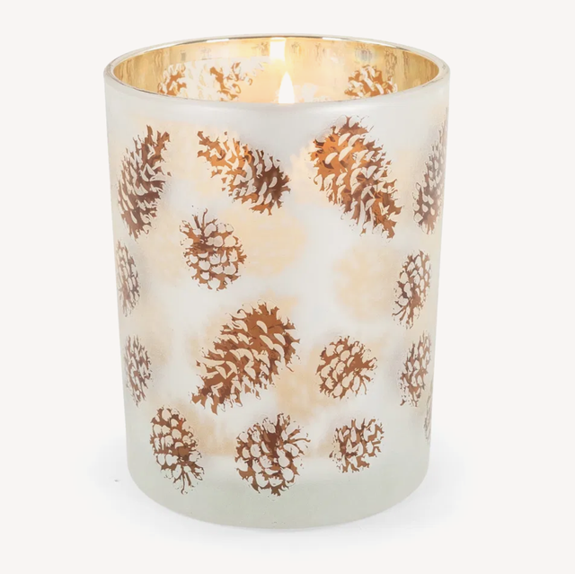 Groot theelichtpotje met dennenappels - glas