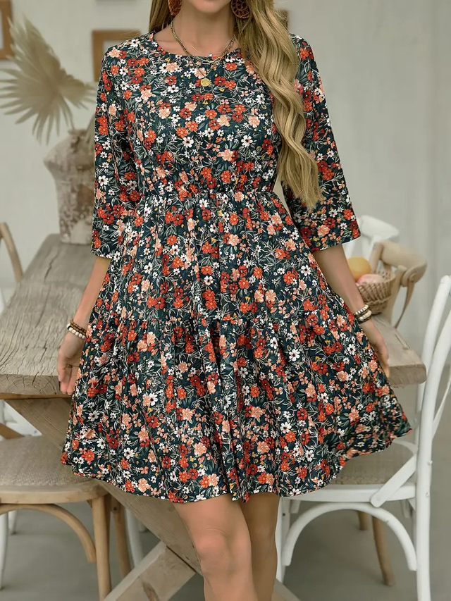 Women Round Neck Half-Sleeve Floral Print 