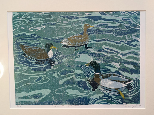 Good Day for Ducks - linoprint