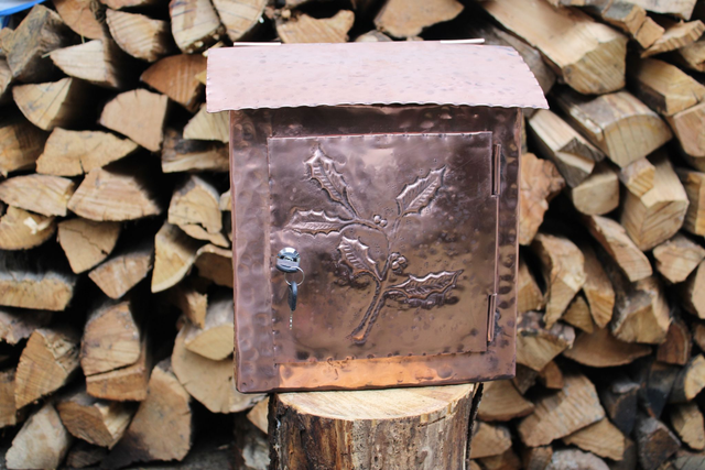 Handmade Copper Mailbox with Holly branch