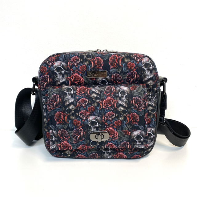Red Skulls and Roses Crossbody Bag