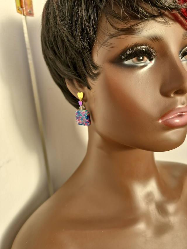 Boucles D'oreilles Acier Cœurs Multicolore Pierres Naturelles Multicolore