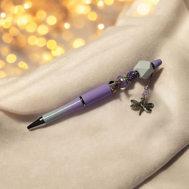 Stylo perles parme blanc