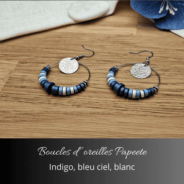 Boucles d'oreilles Papeete - Indigo, bleu ciel, blanc