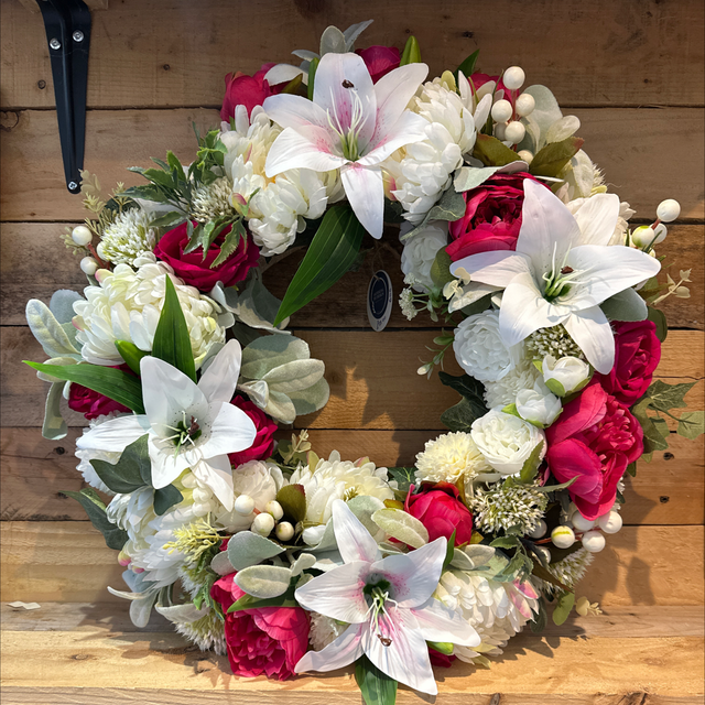 White and Dark Pink Wreath 