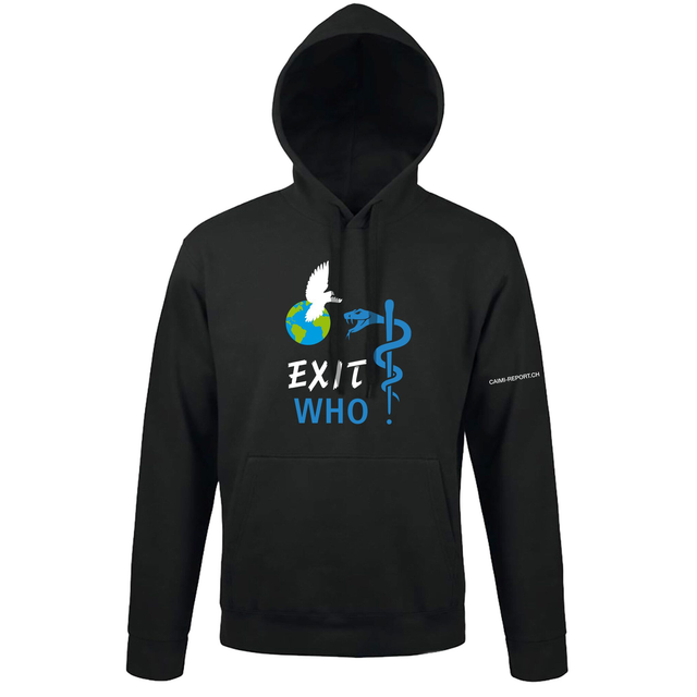Hoodie, Unisex, schwarz, EXIT WHO mit Weltkugel