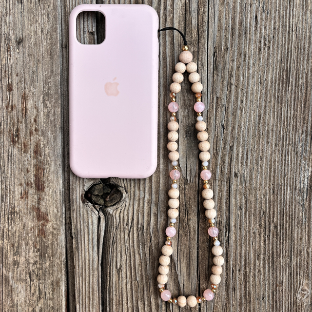 Grigri de téléphone Wood Rose &amp; doré