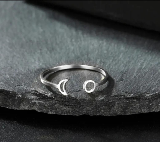 Bague lune soleil - ajustable - or ou acier - en acier inoxydable 