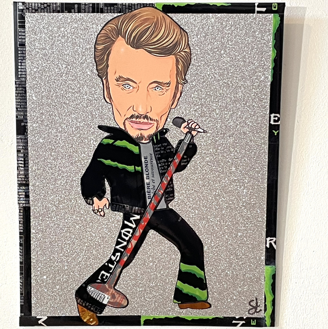 Tableau Johnny Hallyday fond argenté 