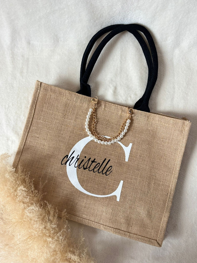 Sac en toile de jute anse noir à partir de