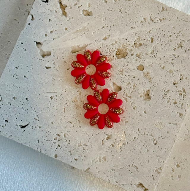 Pampilles marguerites (rouge et or) 