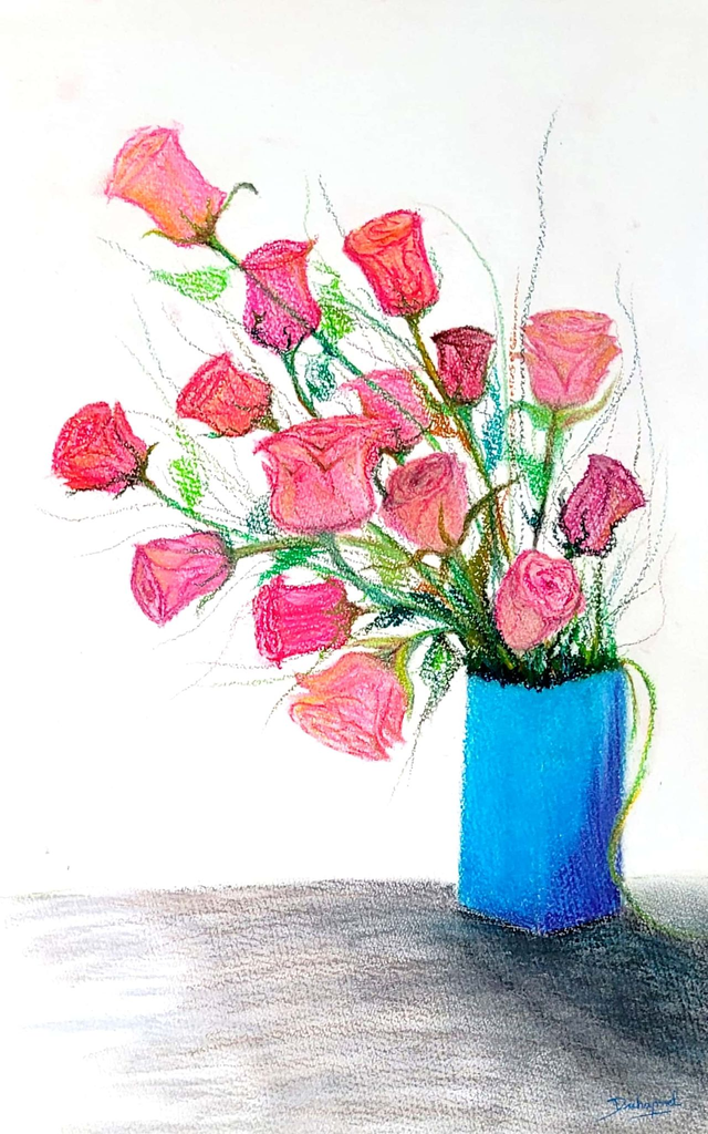 Les roses dans son vase bleu, 2016