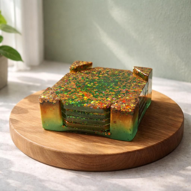 Ensemble de 4 dessous de verres et son support - Collection Narcisse Minérale