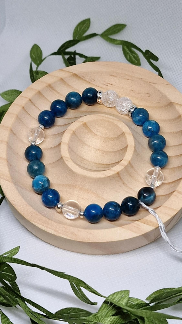 Bracelet Apatite bleue et Cristal de roche