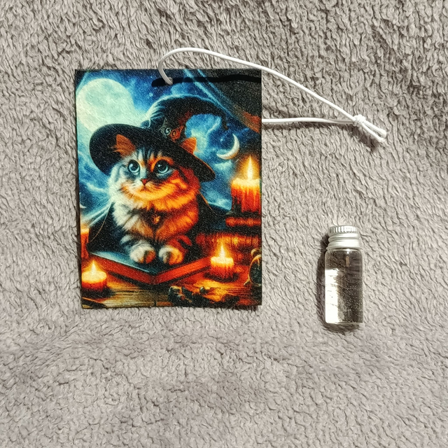 Chat sorcier bougie - sublimés des deux côtés avec fiole de fragrance