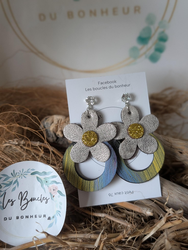 Boucles d'oreilles baby Marguerite jaune argenté bleu bm1167
