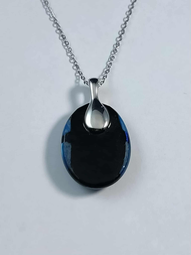 Collier Verre Fusing - Verre Dichroïque nuances de bleus