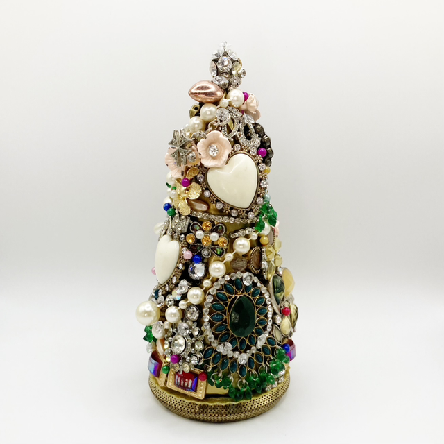 Medium Xmas Jewelled Christmas Tree Green &amp; Pink Unique Handmade Decoration