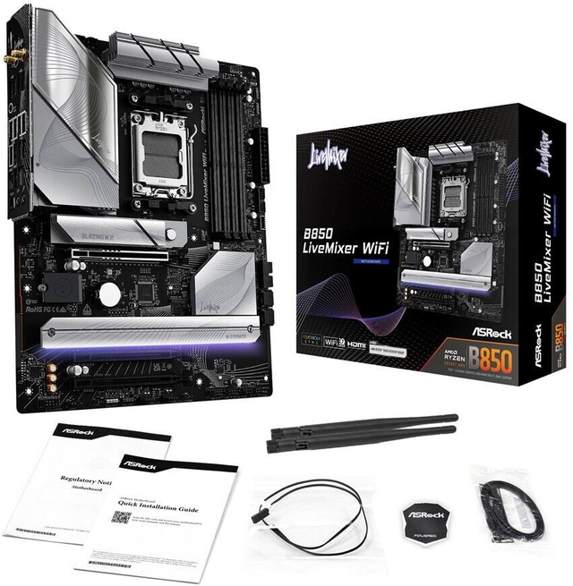 02.2.0133 – Scheda Madre ASRock B850 LiveMixer – ATX creativa viola/nera con WiFi 7 per Ryzen 7000/8000/9000