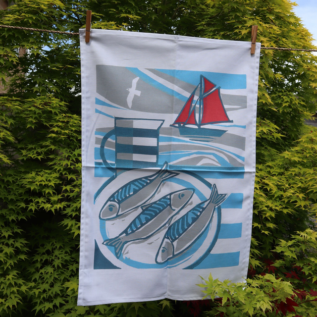 Mackerel &amp; Sails Tea Towel