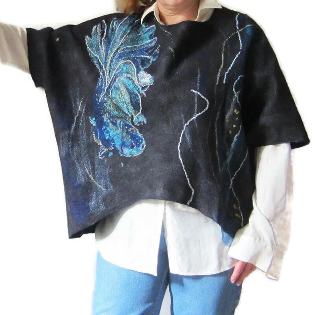 Gilet donna lana merino infeltrito Gilet nero fatto a mano Gilet caldo