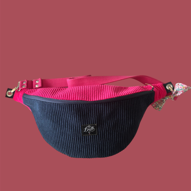 BANANE VELOURS FUCHSIA &amp; BLEU MARINE 