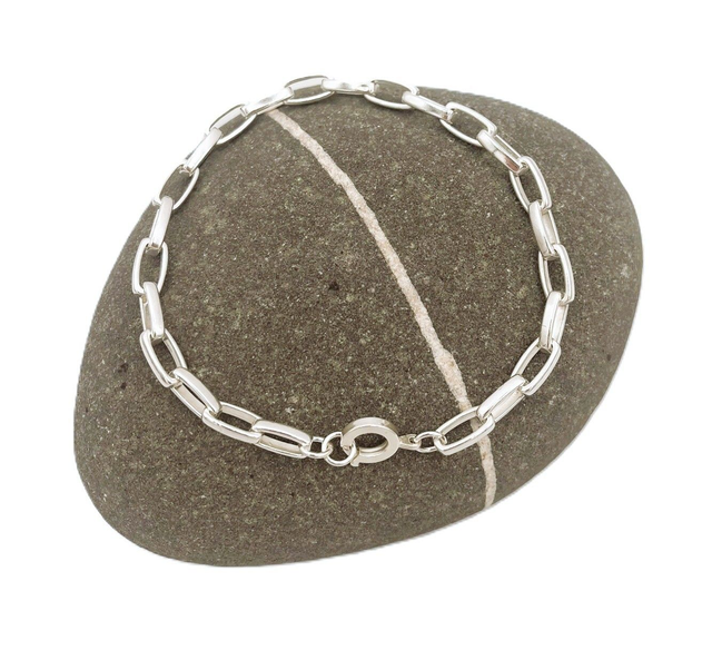 Heavy sterling silver paperclip statement bracelet