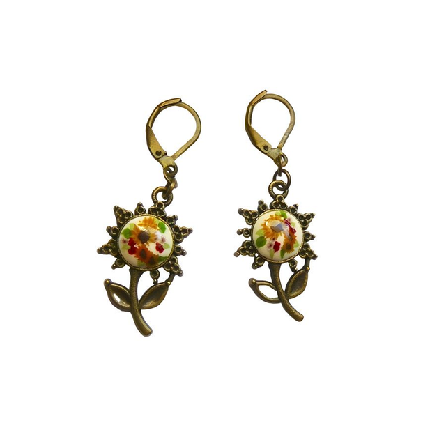 Boucles d&#039;oreilles pendantes fleurs tournesol jaune