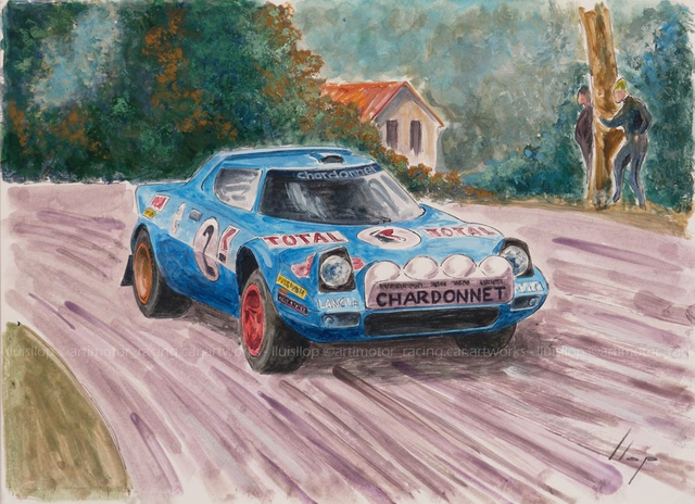 Artimotor onpaper acrílicos 23x31 - 1977 Darniche 1º rally Polonia (Lancia Stratos)