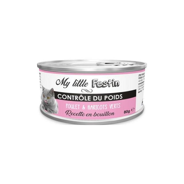 Pâtée santé pour chat pour contrôle du poids - 80gr bouillon - poulet &amp; haricots verts