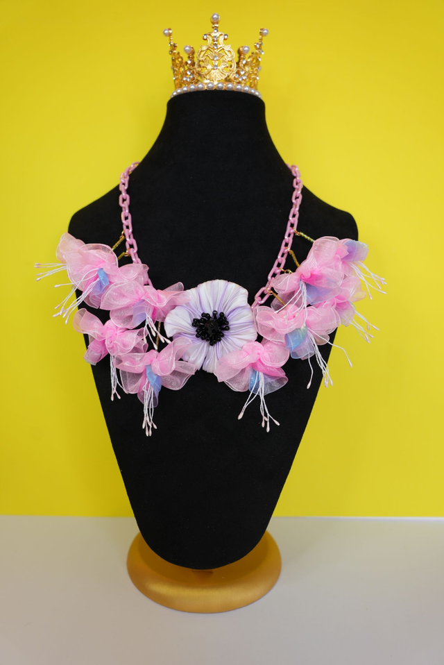  Fuchsia and Lilac Silk Poppy Necklace 