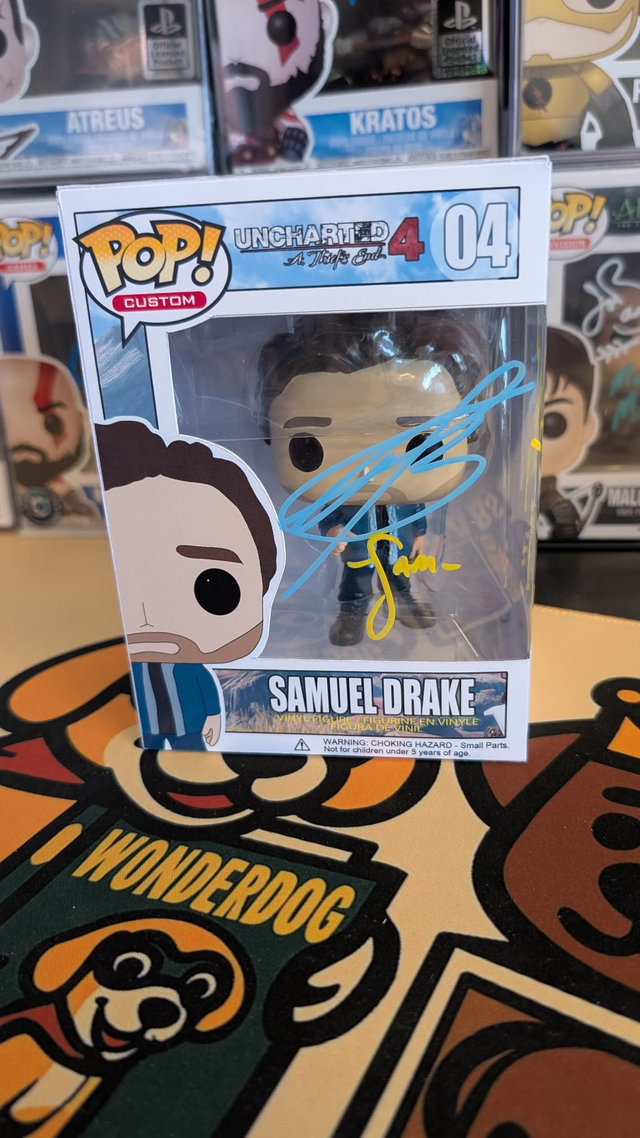 Custom Funko Pop Playstation Uncharted 4 Sam Drake Signed by Troy Baker with SWAU Authentication