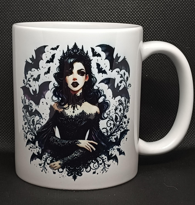 Custom Printed Gothic Girl With Bats Mug.