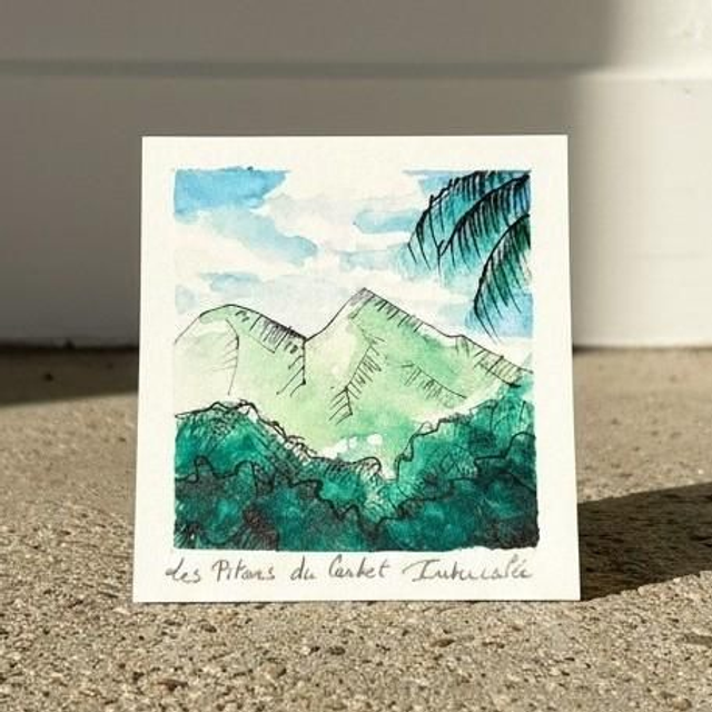 Aquarelle mini - Les Pitons du Carbet