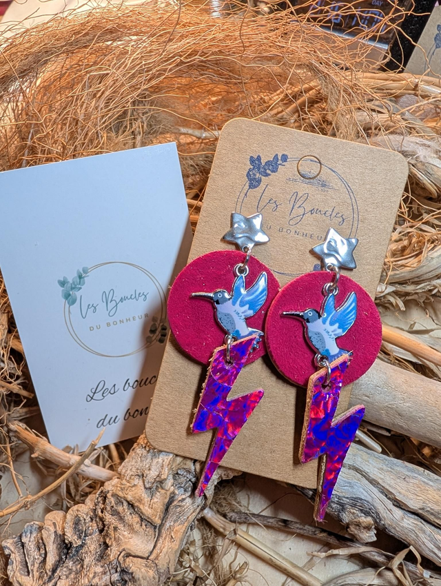 Boucles d'oreilles colibri fushia co003