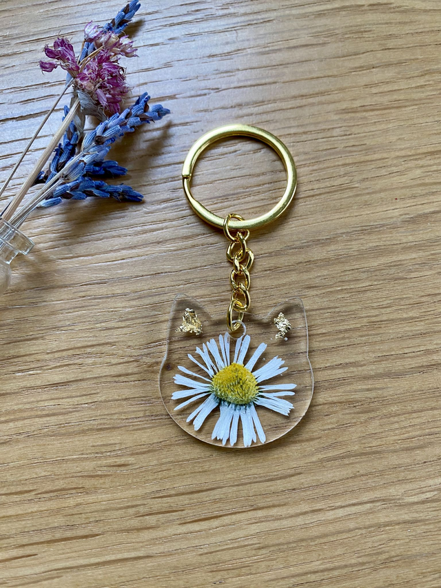 Porte clé chat - pâquerette