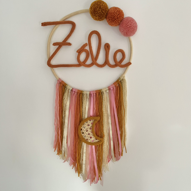 Décoration murale prénom en tricotin attrape rêve à personnaliser